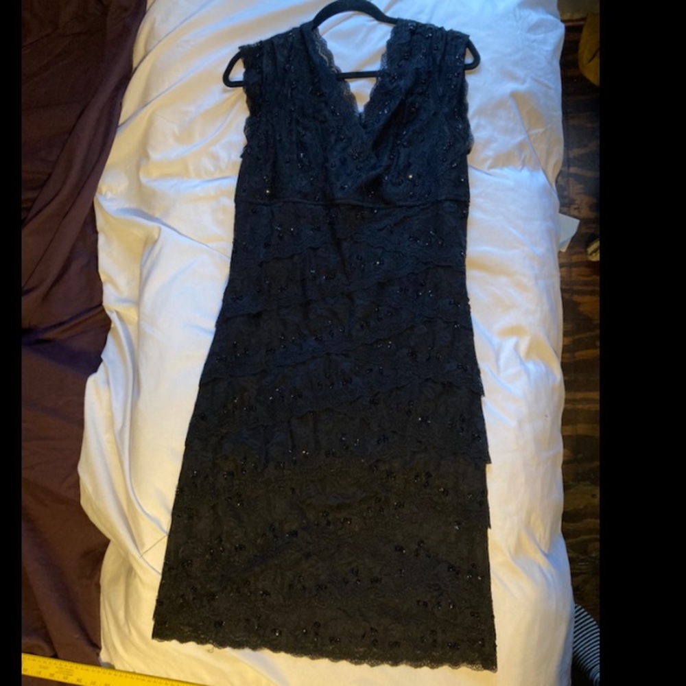 Fitted beaded black lace Marina dress
